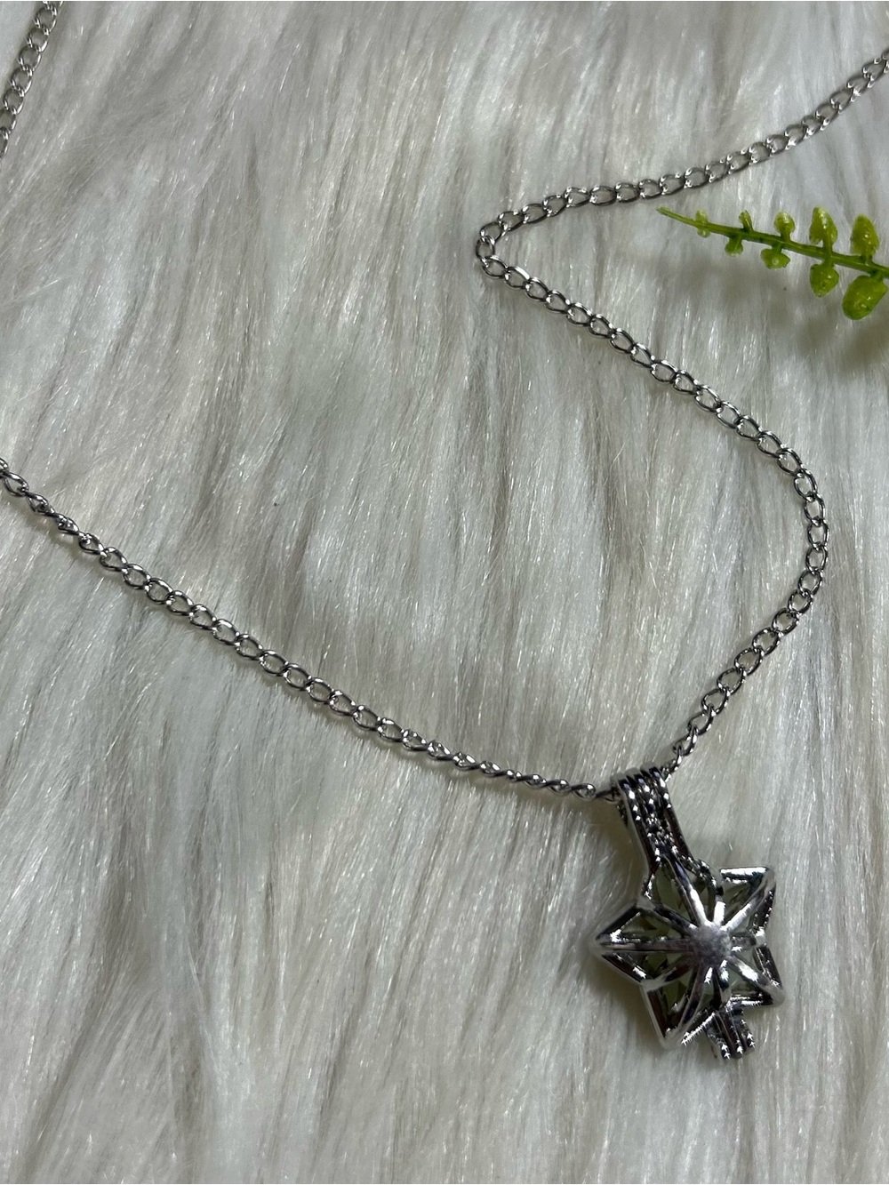 Star caged milky quartz gemstone silver tone necklace